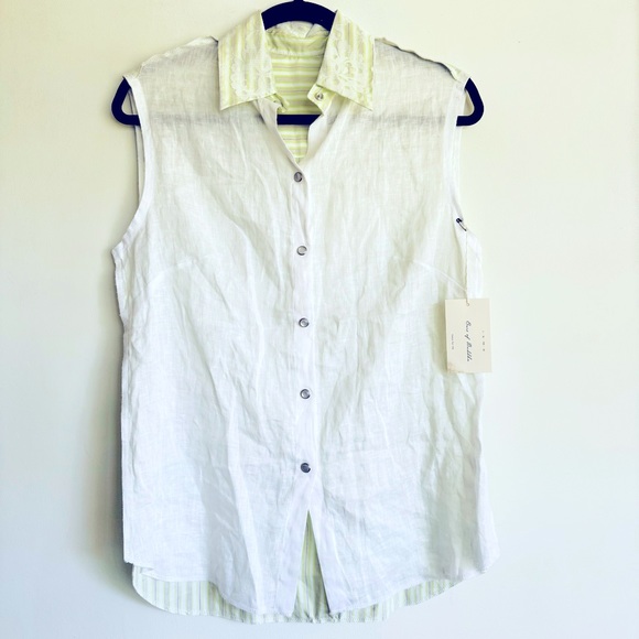 Ears of Buddha Tops - Ears Of Buddha Chrissy Sleeveless Silk Button Down Top Lace Detail Size XS‎